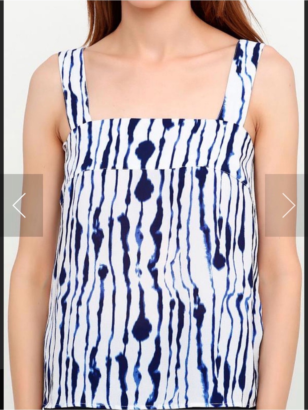 H&M White and Navy Blue Tie-Dye Square Neck Tank Top